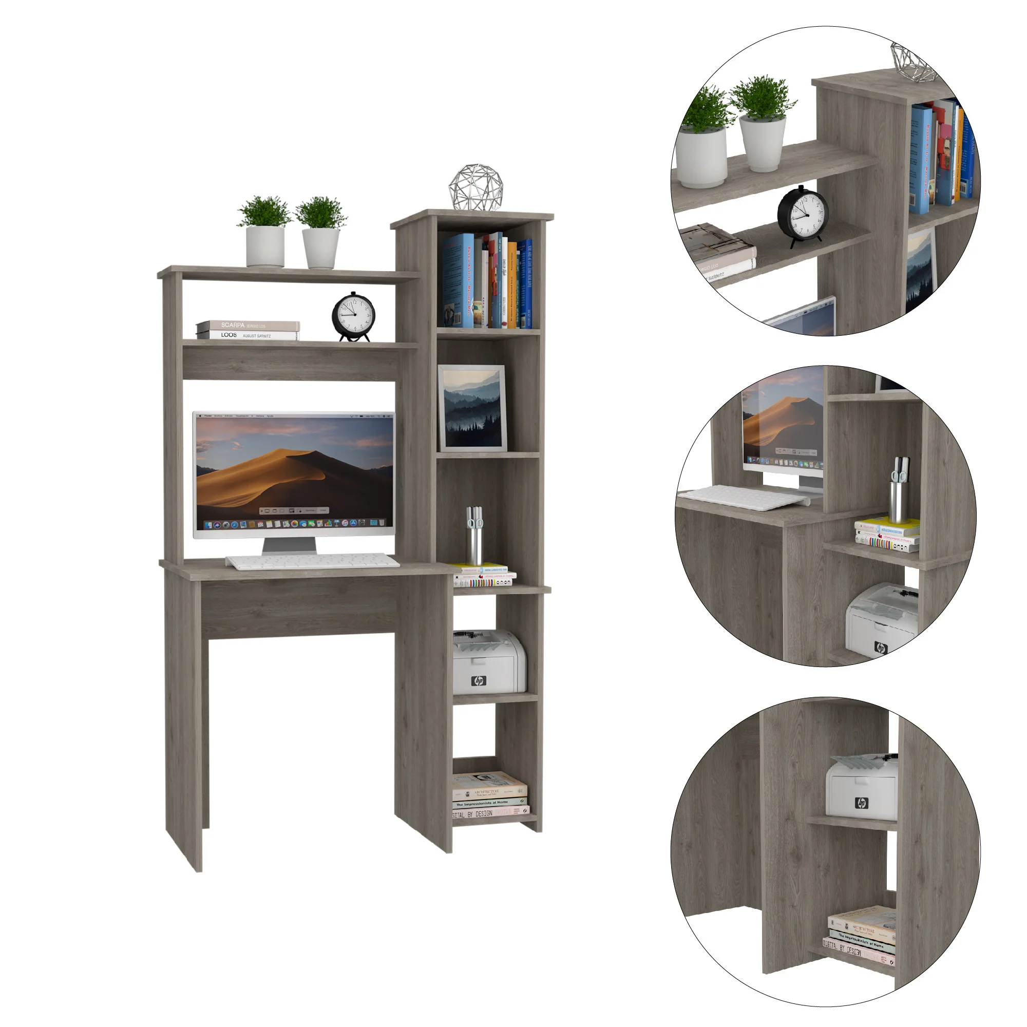 Modern Light Gray Office Desk with Storage Cabinet By Homeroots - Image 3