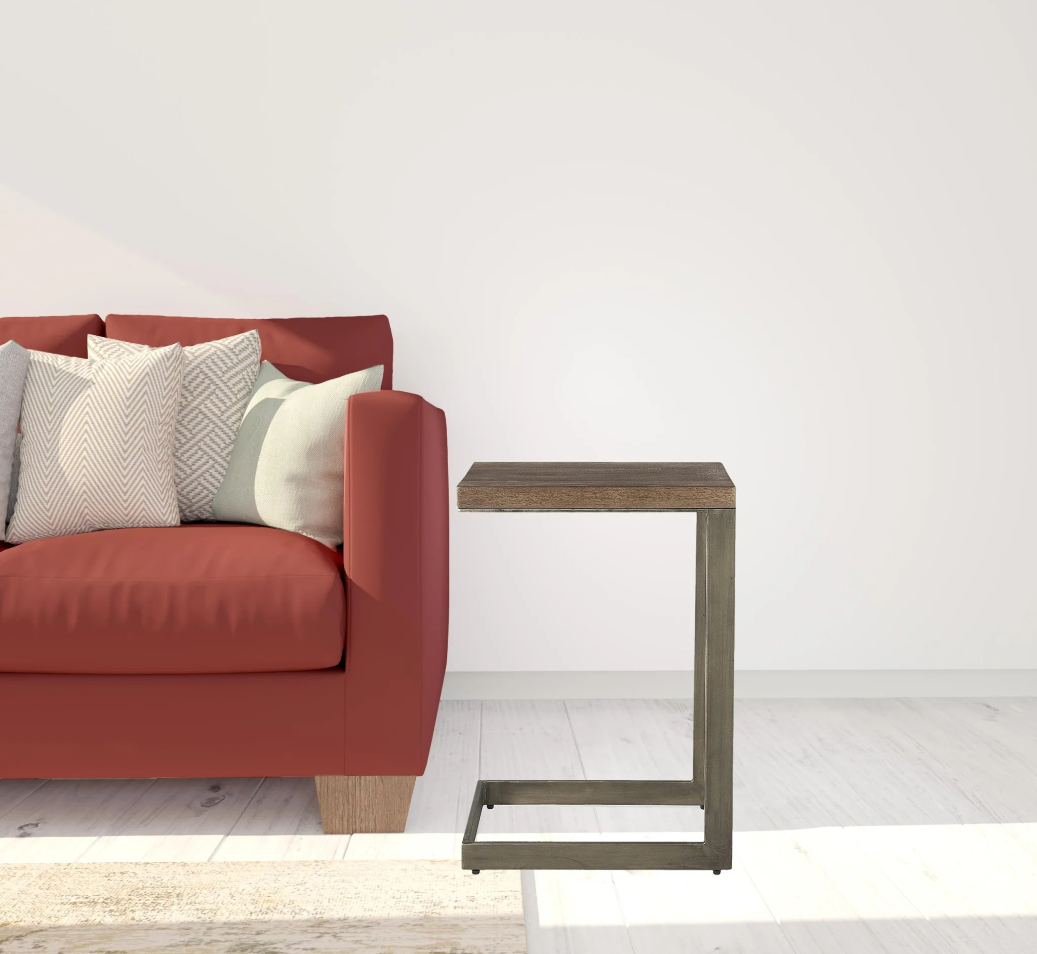 Modern Light Wash And Nickel C Shape Tv Table By Homeroots - Image 6