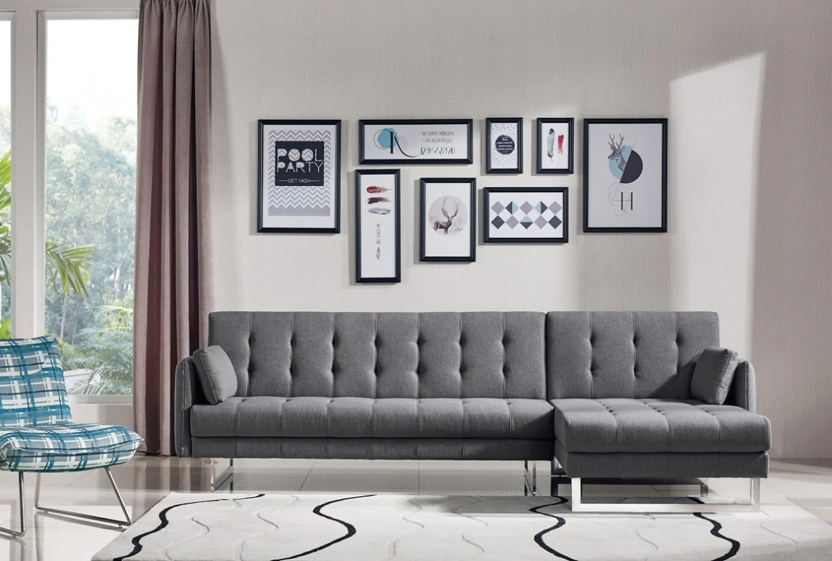 Modern Loft Gray Fabric Right Facing Sofa Bed By Homeroots - Image 2
