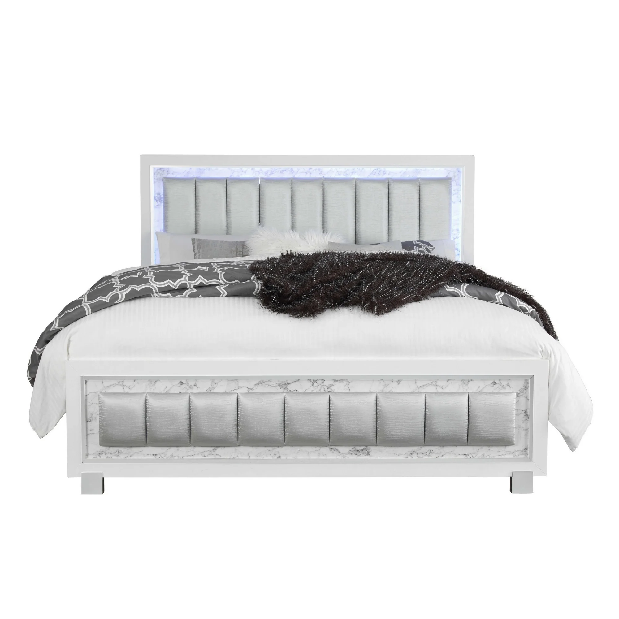 Modern Luxurious White Full Bed With Padded Headboard Led Lightning By Homeroots - Image 2
