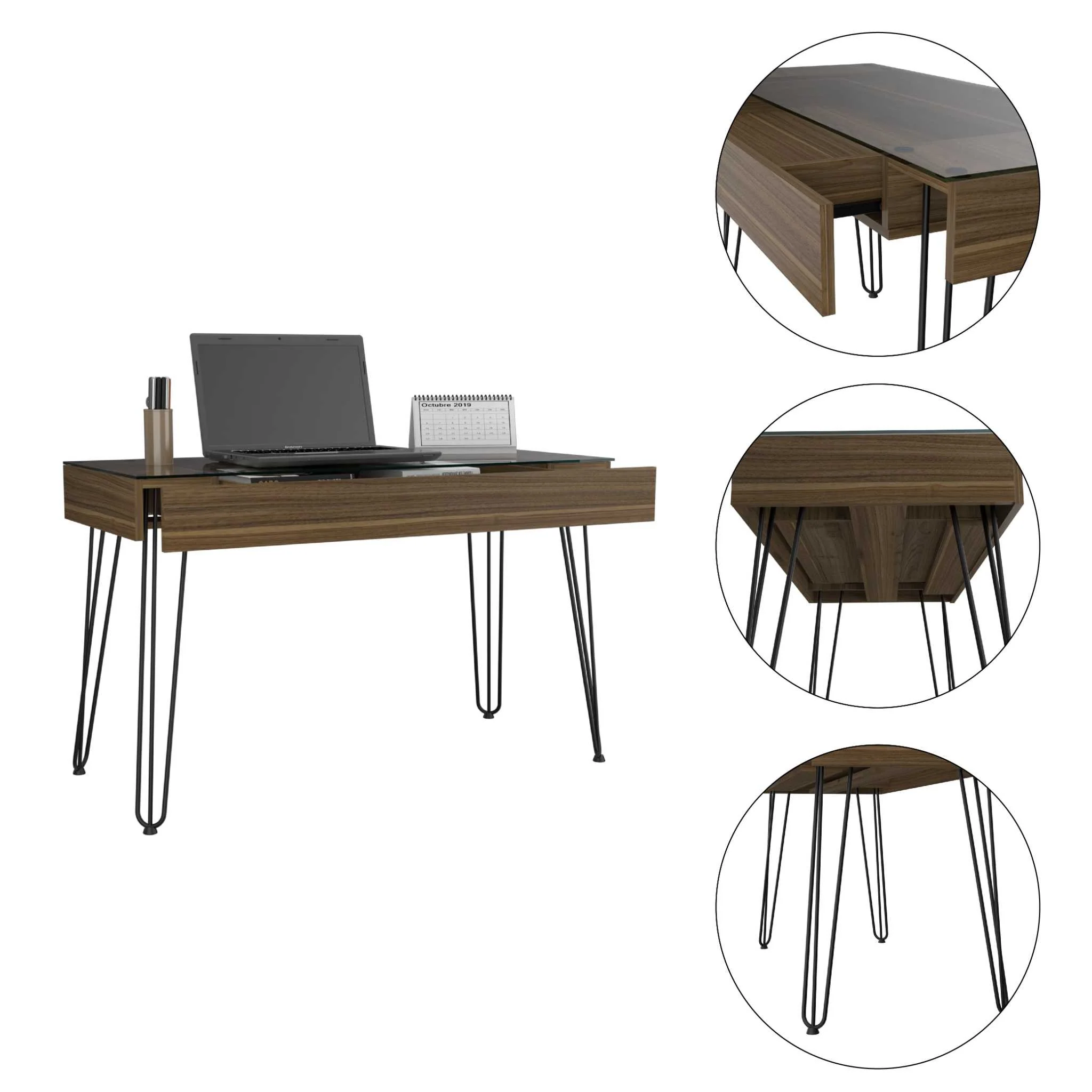 Modern Mahogany and Black Geometric Computer Desk By Homeroots - Image 4
