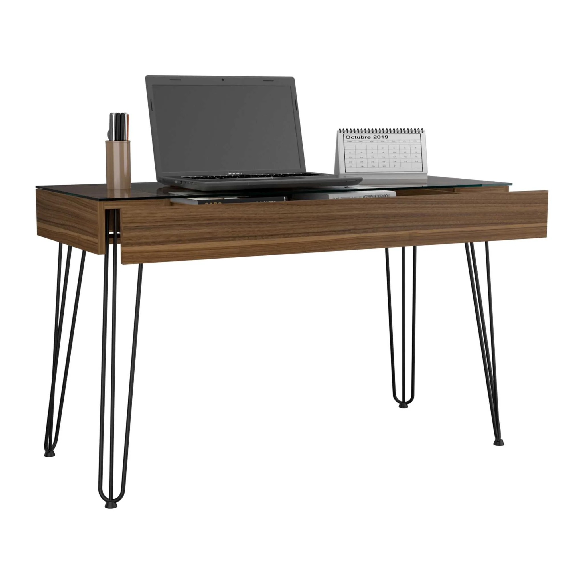 Modern Mahogany and Black Geometric Computer Desk By Homeroots - Image 5