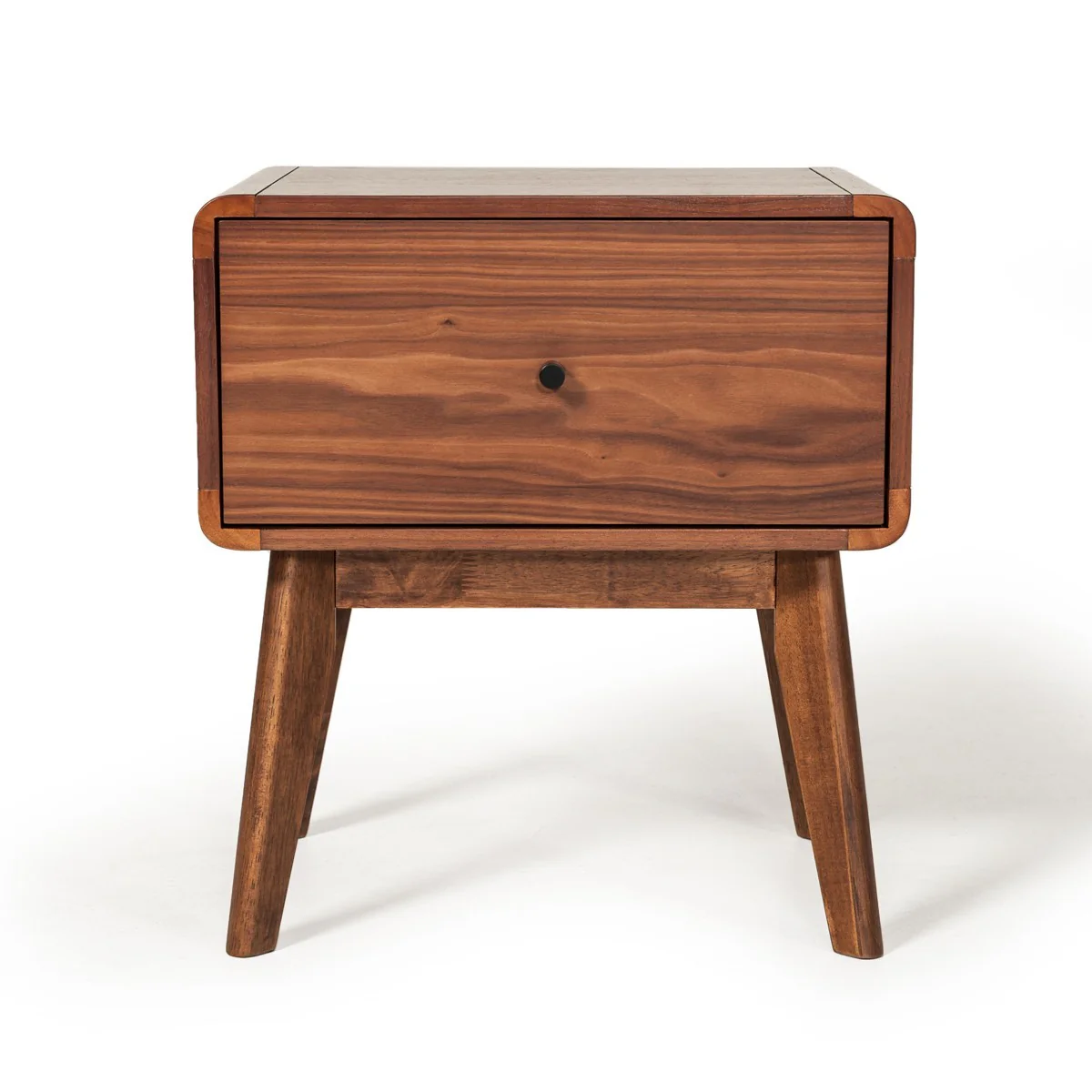 Modern Mid Century Walnut Nightstand With Single Drawer By Homeroots - Image 2