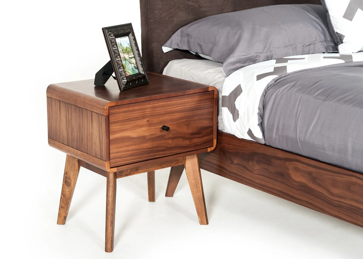 Modern Mid Century Walnut Nightstand With Single Drawer By Homeroots - Image 4