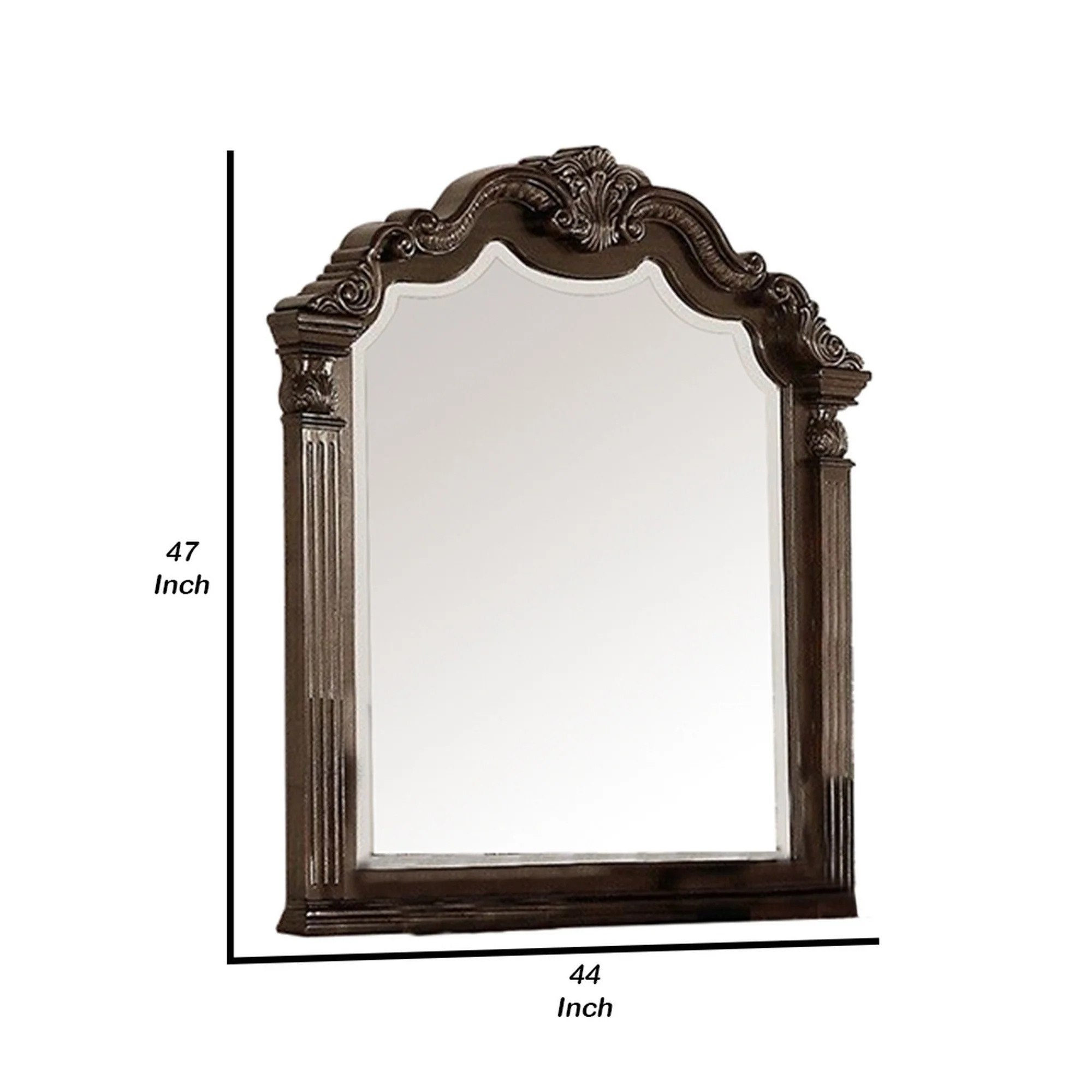 Modern Mirror with Crown Top Frame and Molded Details, Brown By Benzara - Image 2