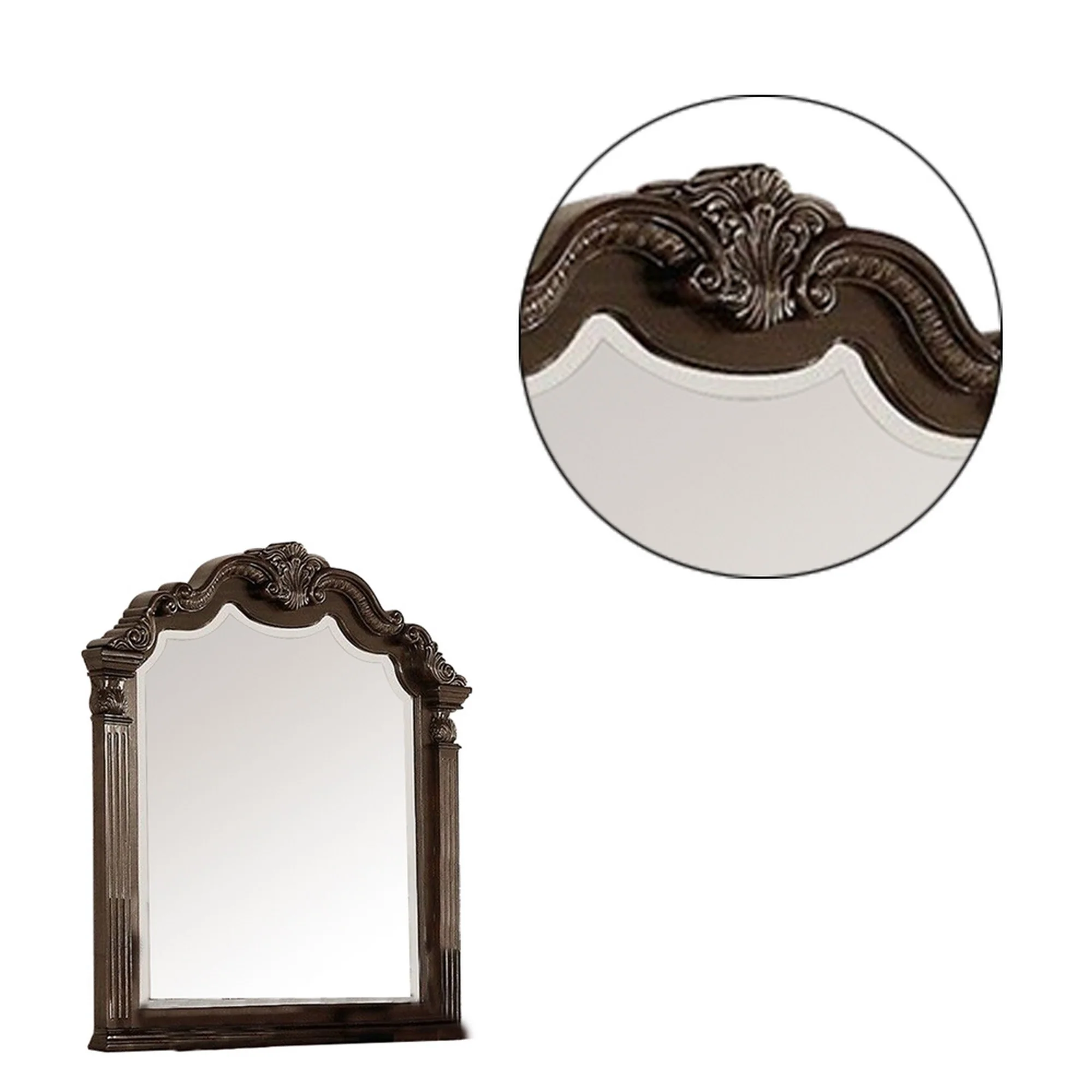 Modern Mirror with Crown Top Frame and Molded Details, Brown By Benzara - Image 5