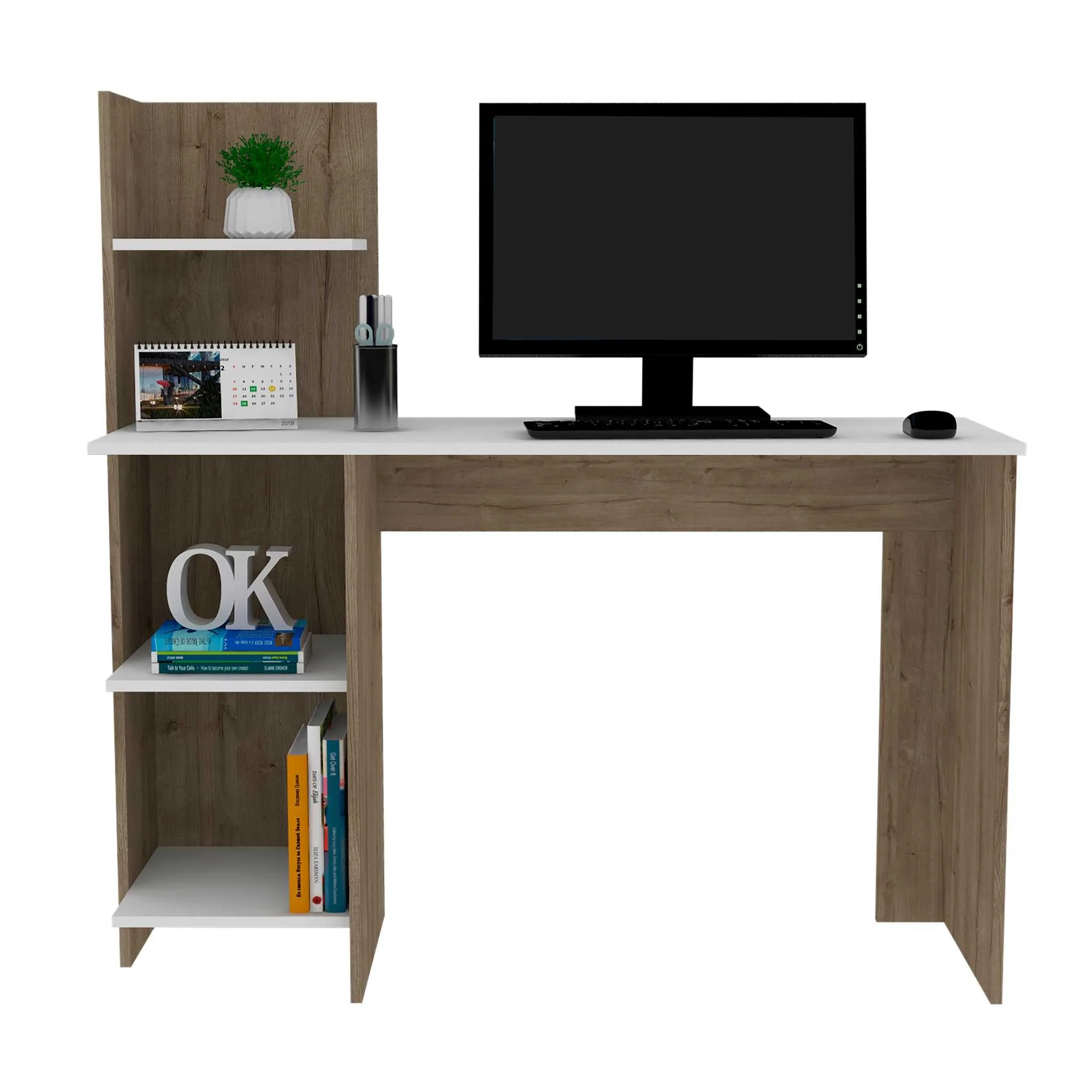 Modern Natural and White Computer Desk By Homeroots - Image 4