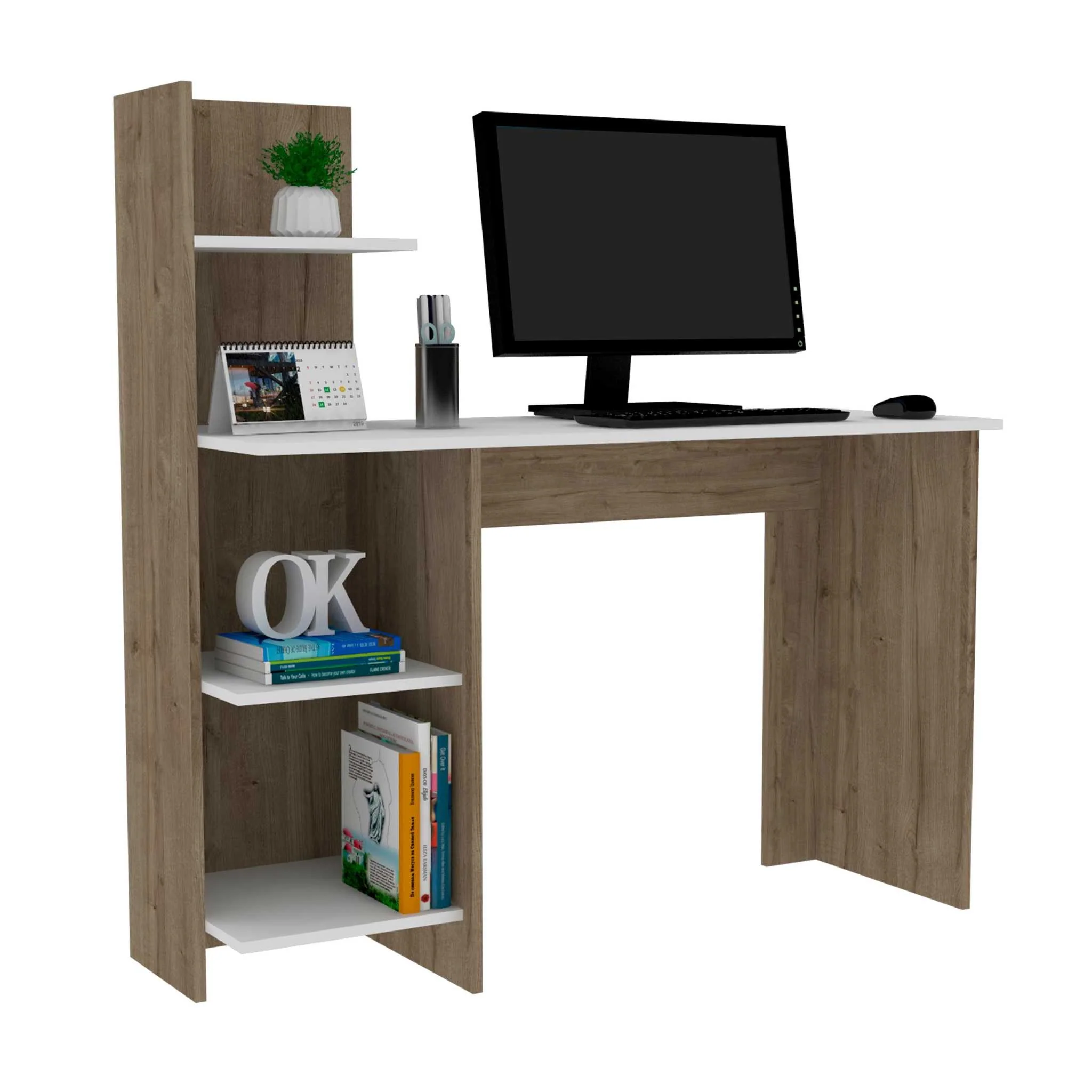 Modern Natural and White Computer Desk By Homeroots - Image 5