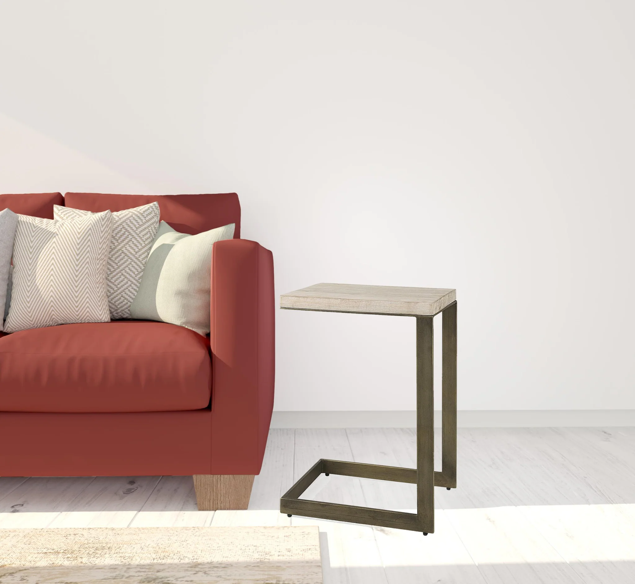 Modern Natural Wash And Golden C Shape Tv Table By Homeroots - Image 5