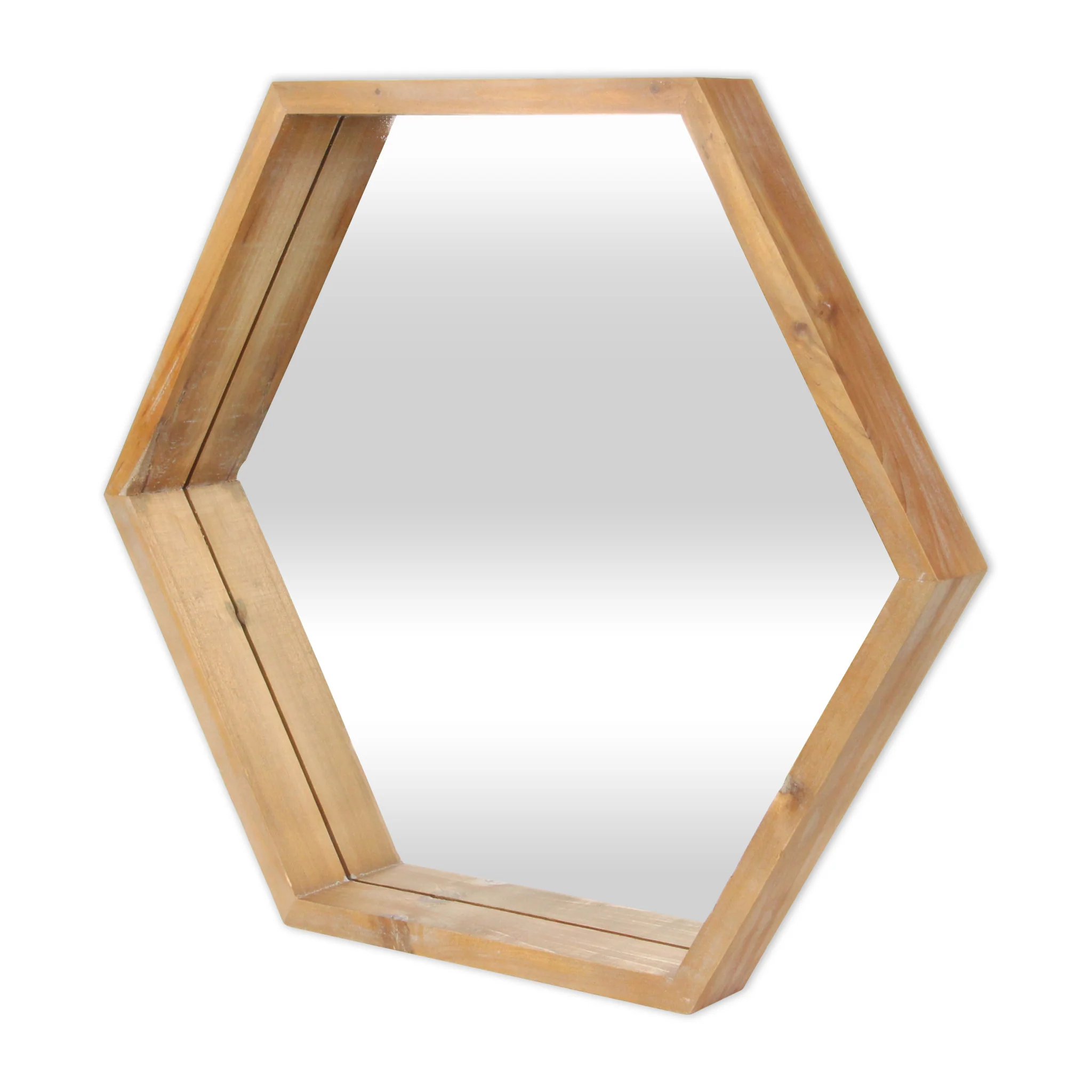 Modern Natural Wood Finish Hexagonal Wall Mirror By Homeroots - Image 2