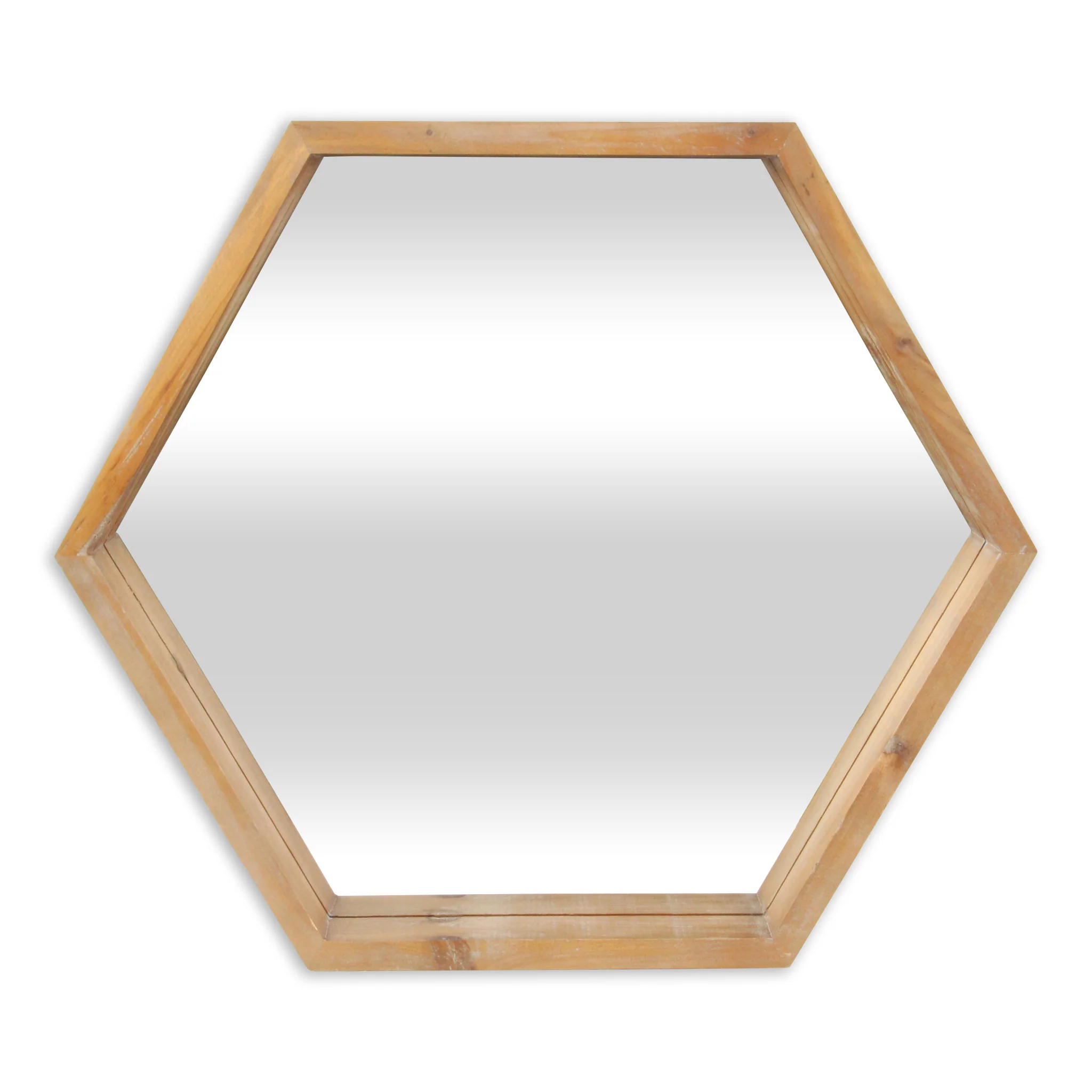 Modern Natural Wood Finish Hexagonal Wall Mirror By Homeroots - Image 4