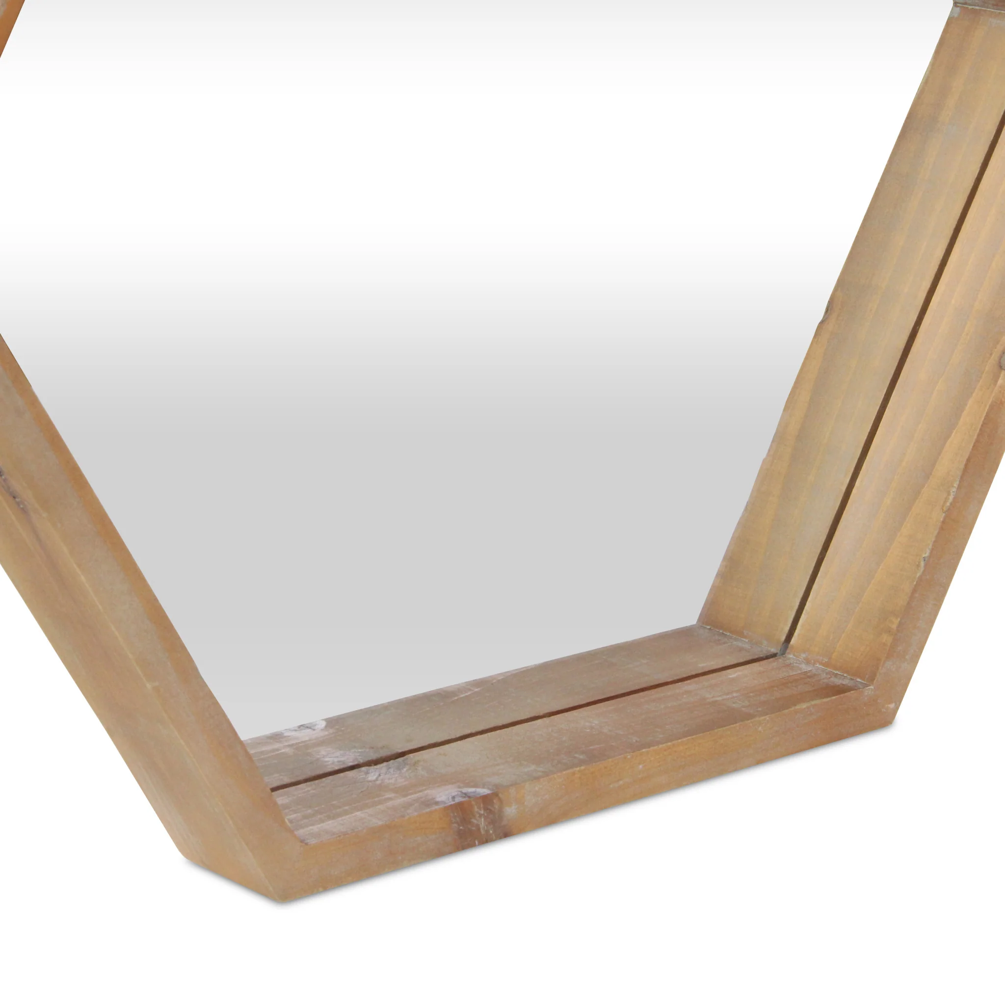 Modern Natural Wood Finish Hexagonal Wall Mirror By Homeroots - Image 5