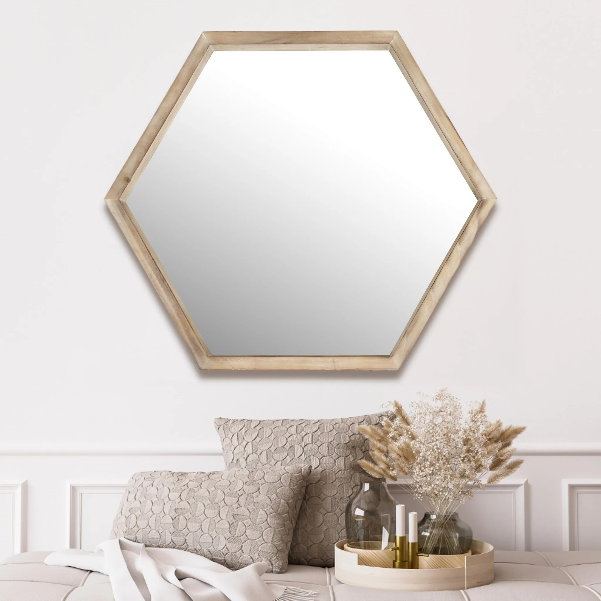 Modern Natural Wood Finish Hexagonal Wall Mirror By Homeroots - Image 7