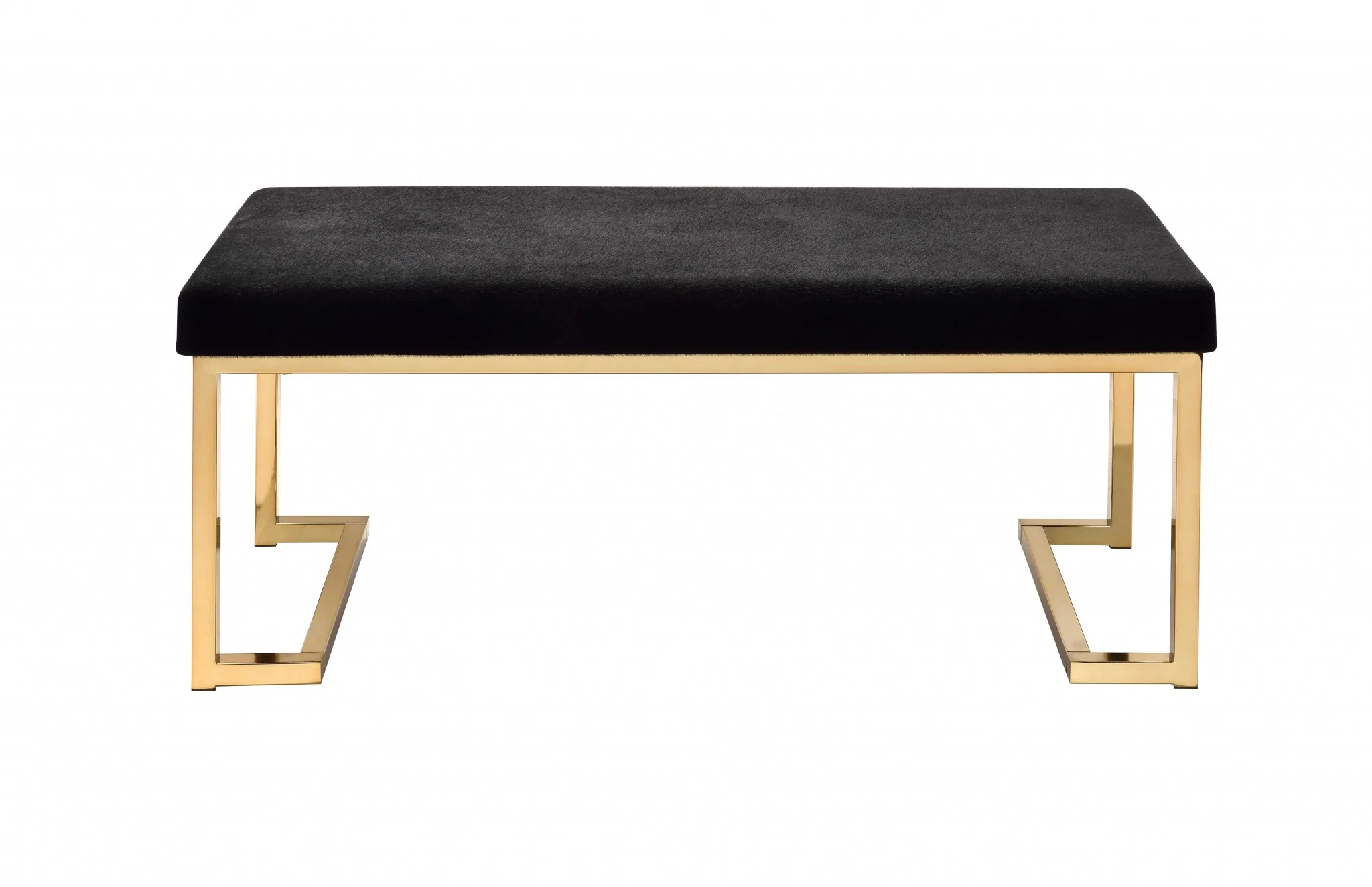 Modern Rectangular Black Padded Bench with Champagne Metal Base By Homeroots - Image 2