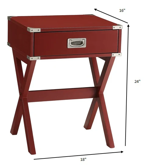 Modern Red X Shape Wooden Storage End Table By Homeroots - Image 3