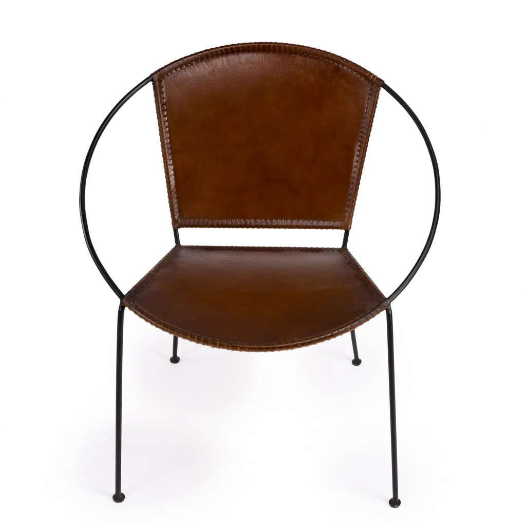 Modern Ring Shape Brown Leather Accent Chair By Homeroots - Image 2