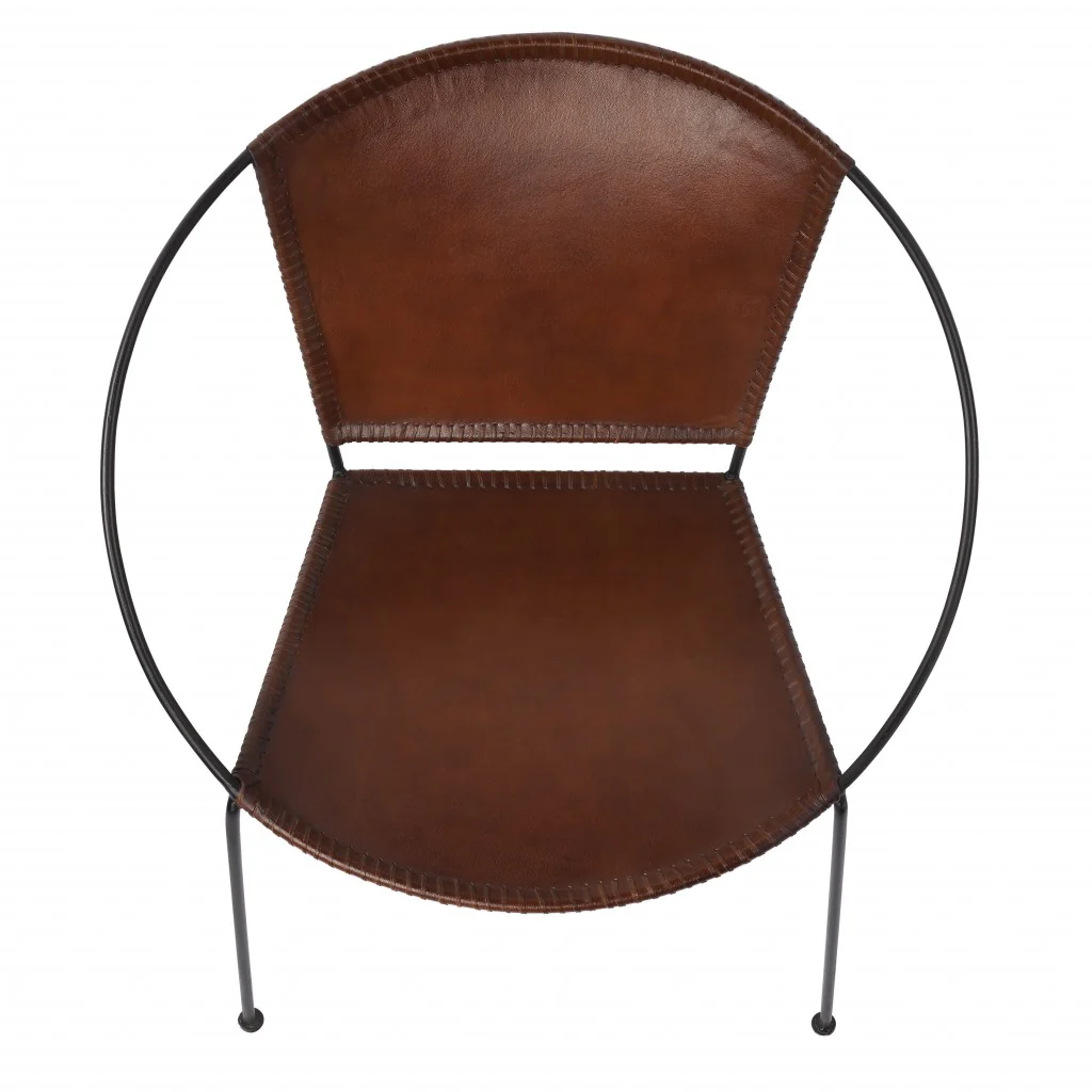 Modern Ring Shape Brown Leather Accent Chair By Homeroots - Image 4