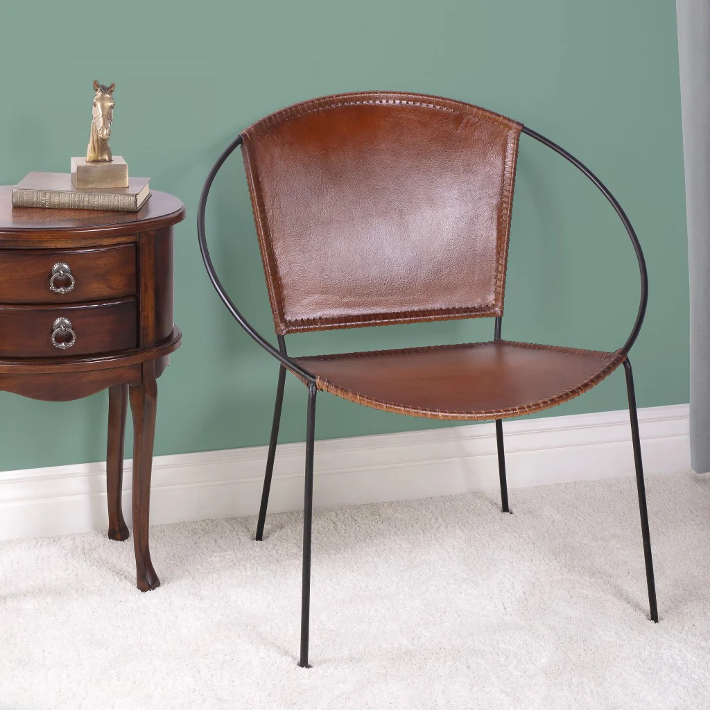 Modern Ring Shape Brown Leather Accent Chair By Homeroots - Image 6