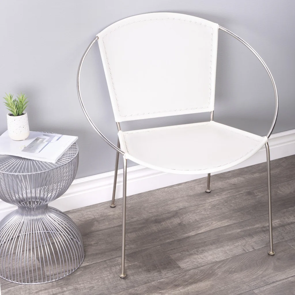 Modern Ring Shape White Leather Accent Chair By Homeroots - Image 6