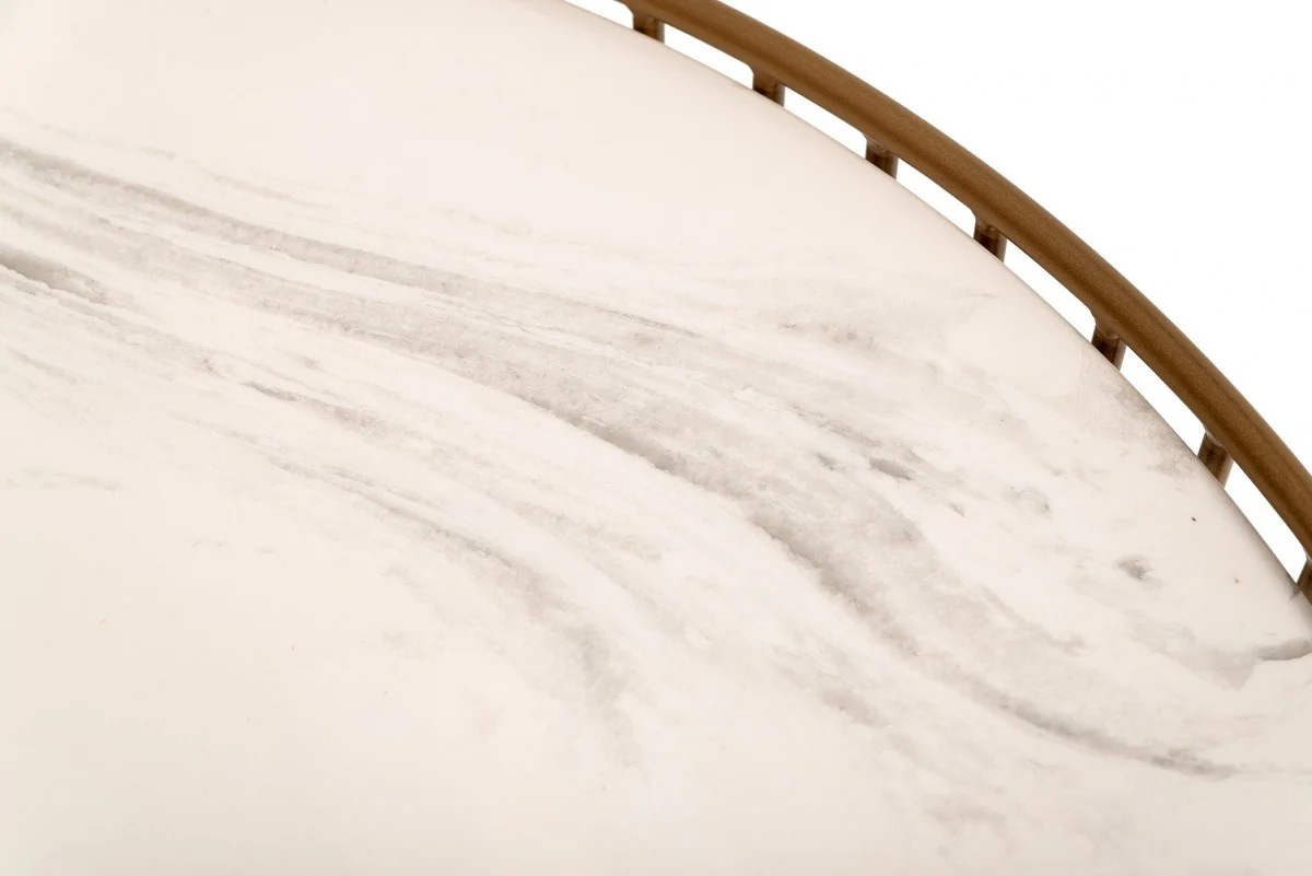 Modern Round White and Gold Faux Marble Coffee Table By Homeroots - Image 2