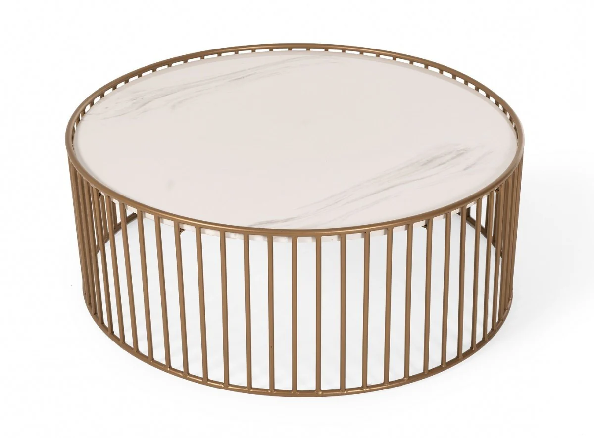 Modern Round White and Gold Faux Marble Coffee Table By Homeroots - Image 3
