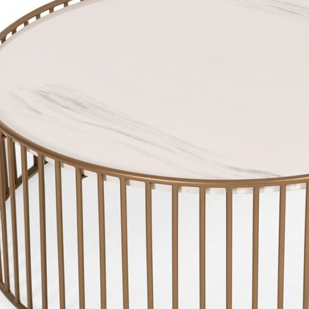 Modern Round White and Gold Faux Marble Coffee Table By Homeroots - Image 5