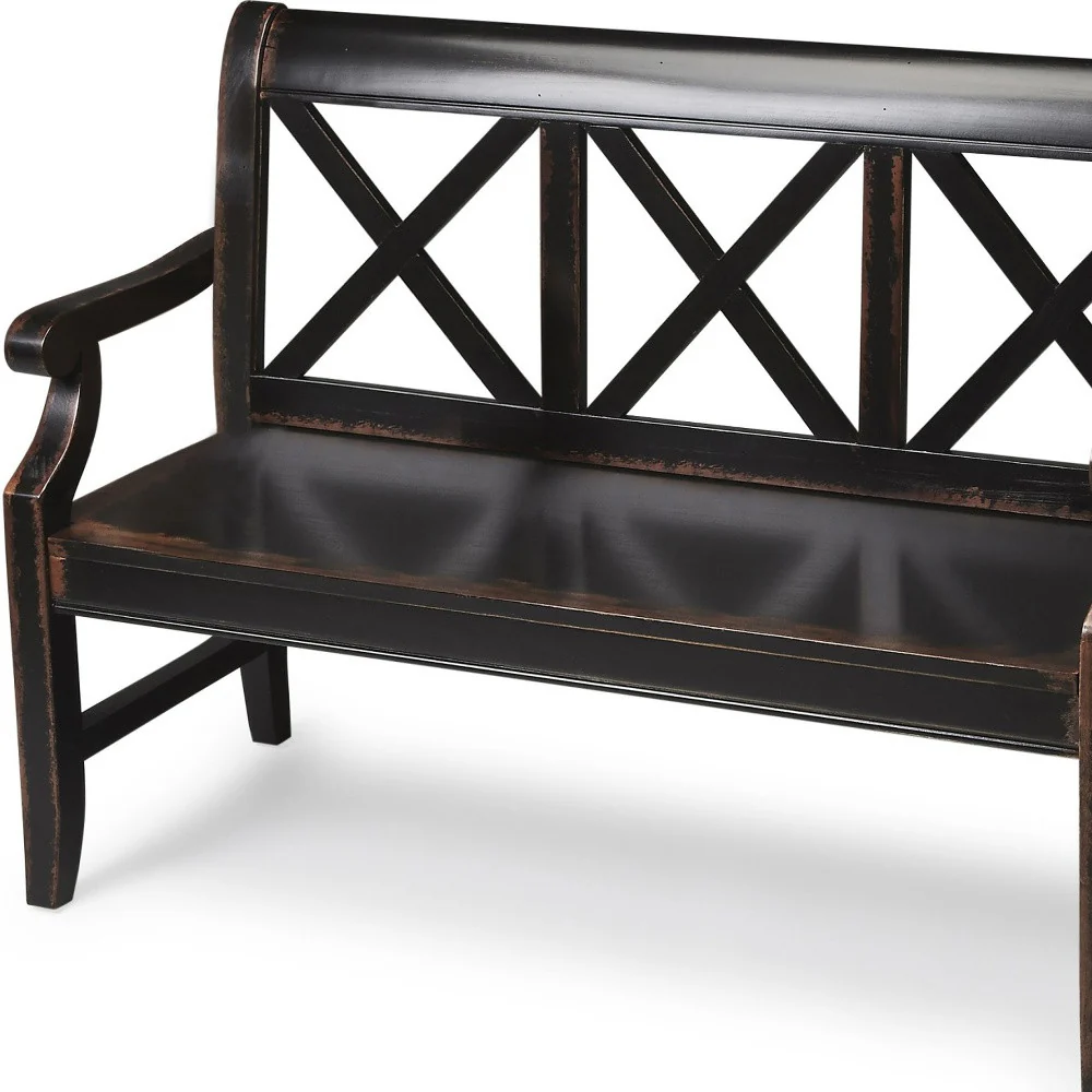 Modern Rustic Black Bench By Homeroots - Image 3