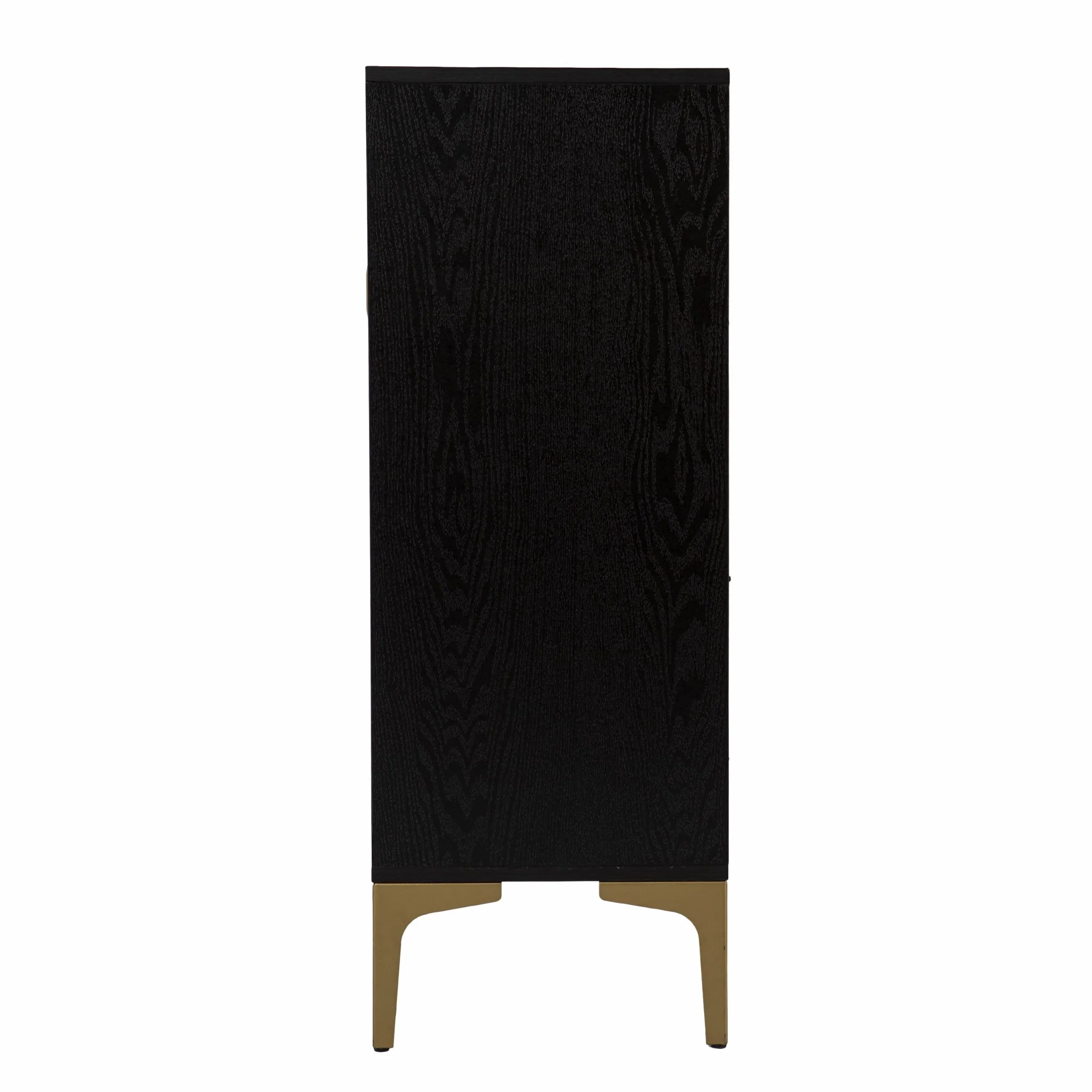 Modern Rustic Black Gold And Faux Rattan Bar Cabinet By Homeroots - Image 6