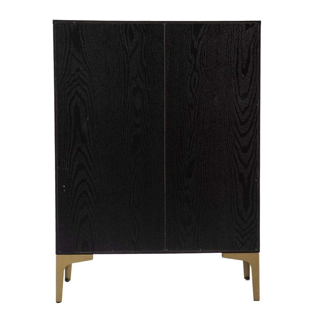 Modern Rustic Black Gold And Faux Rattan Bar Cabinet By Homeroots - Image 7