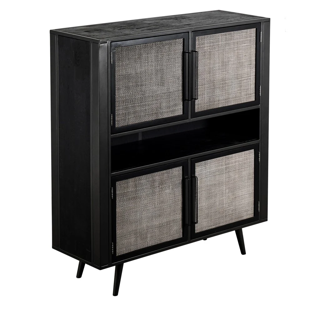 Modern Rustic Black Rattan Double Decker Accent Cabinet By Homeroots - Image 2