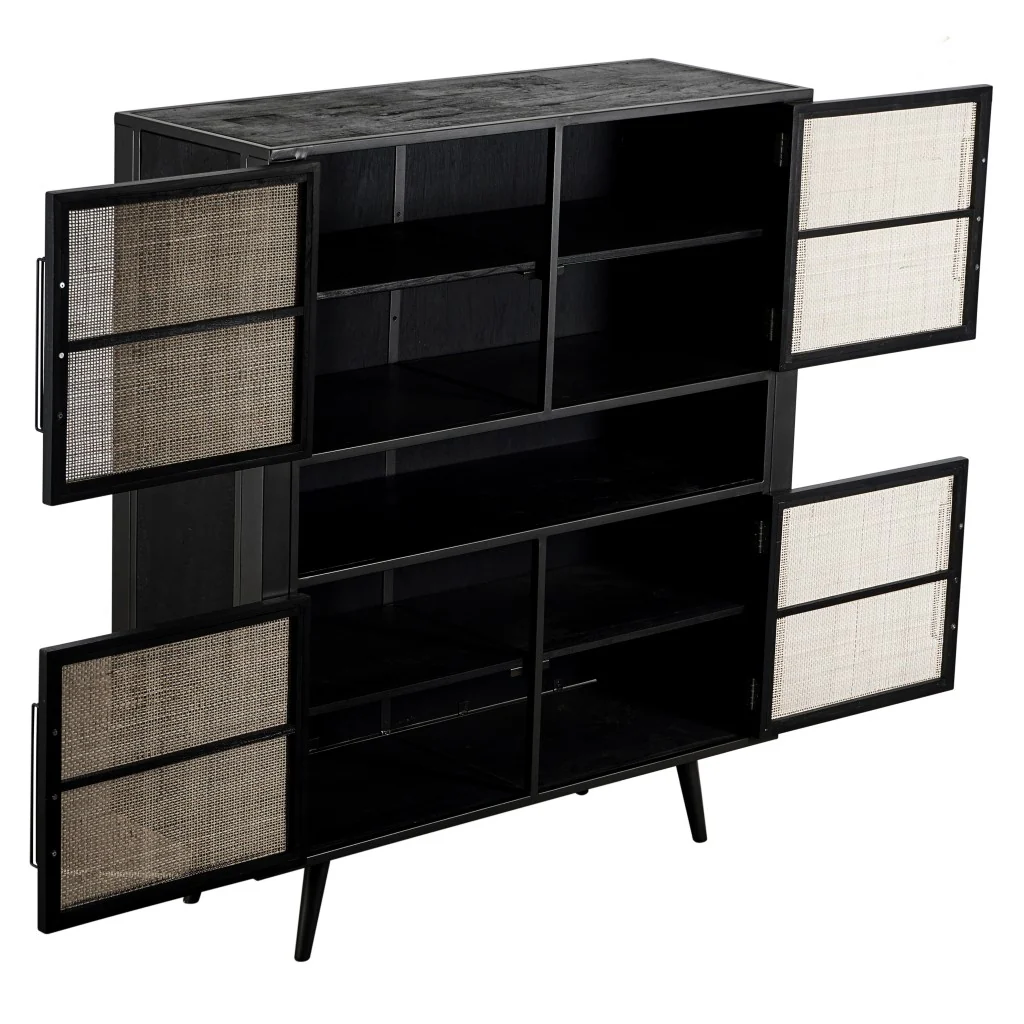 Modern Rustic Black Rattan Double Decker Accent Cabinet By Homeroots - Image 3