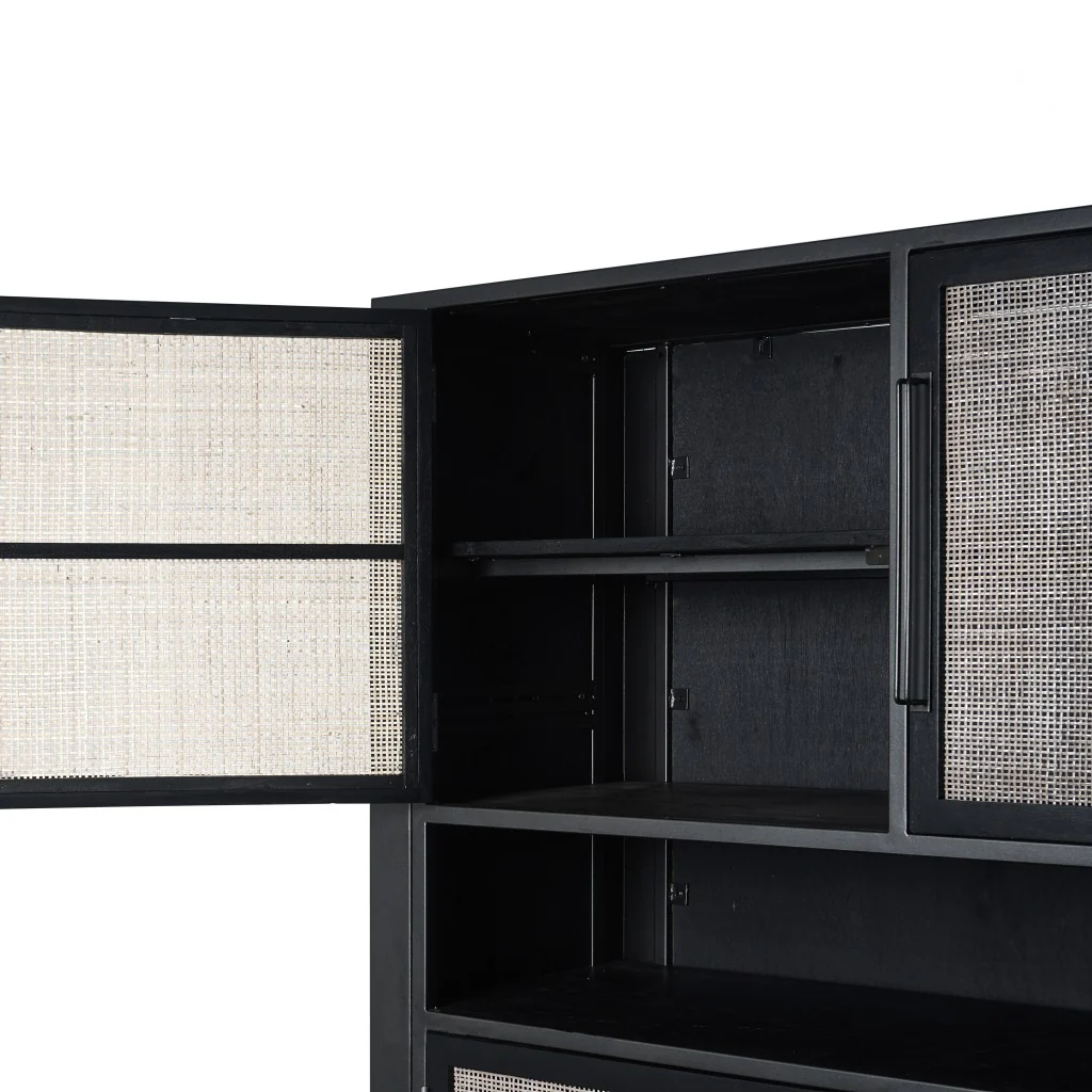 Modern Rustic Black Rattan Double Decker Accent Cabinet By Homeroots - Image 4