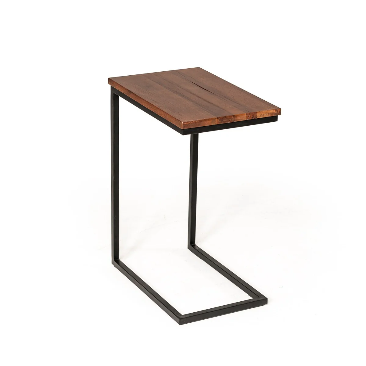 Modern Rustic Brown Aged Oak Wood and Metal C Shape Snack Table By Homeroots - Image 2