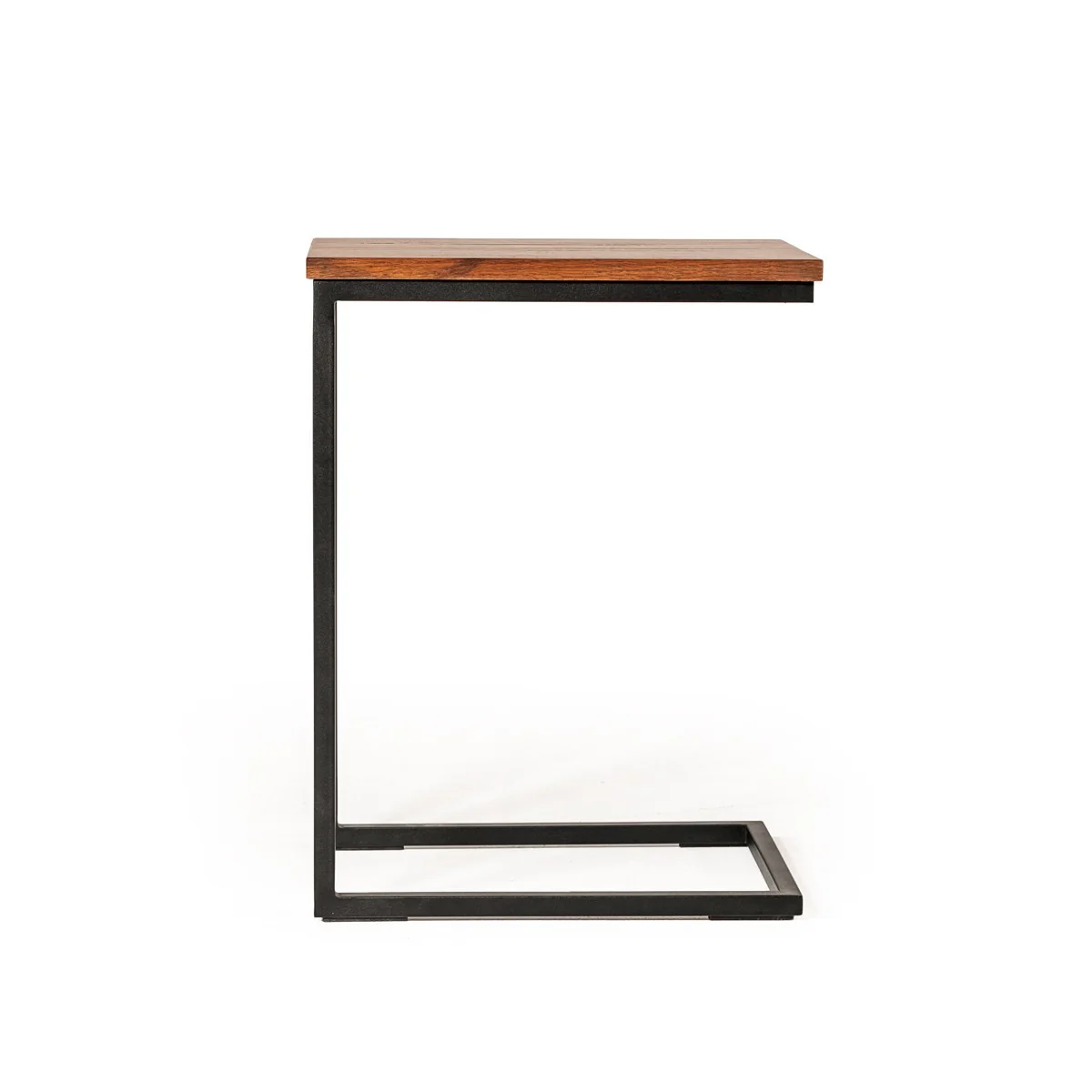 Modern Rustic Brown Aged Oak Wood and Metal C Shape Snack Table By Homeroots - Image 4