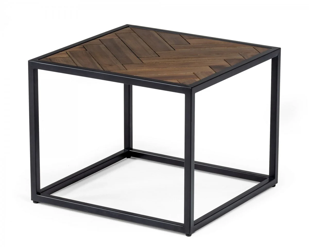 Modern Rustic Brown and Black Chevron Wood and Metal End Table By Homeroots - Image 2