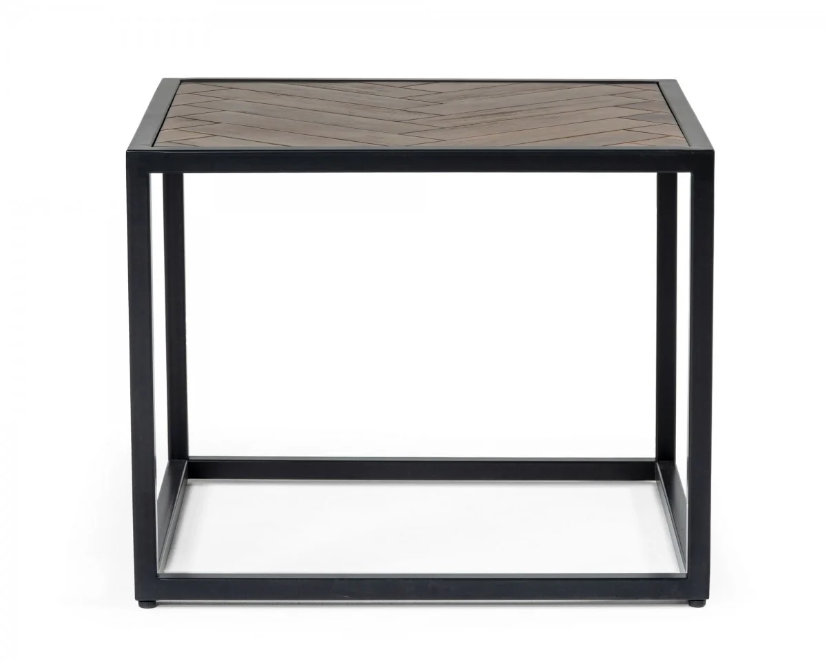 Modern Rustic Brown and Black Chevron Wood and Metal End Table By Homeroots - Image 3