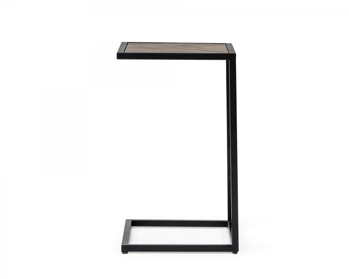 Modern Rustic Brown and Black Chevron Wood and Metal Snack Table By Homeroots - Image 2