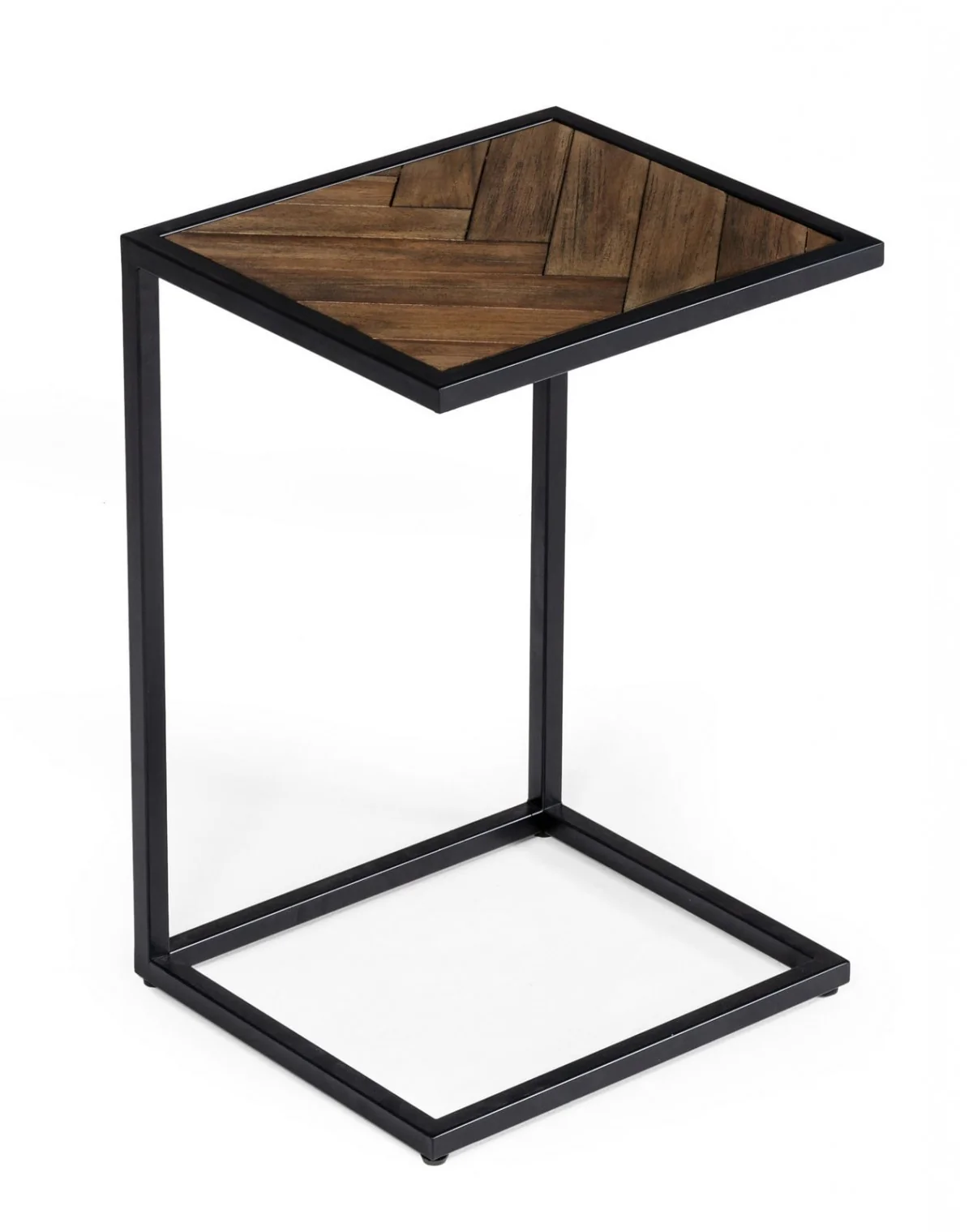 Modern Rustic Brown and Black Chevron Wood and Metal Snack Table By Homeroots - Image 4