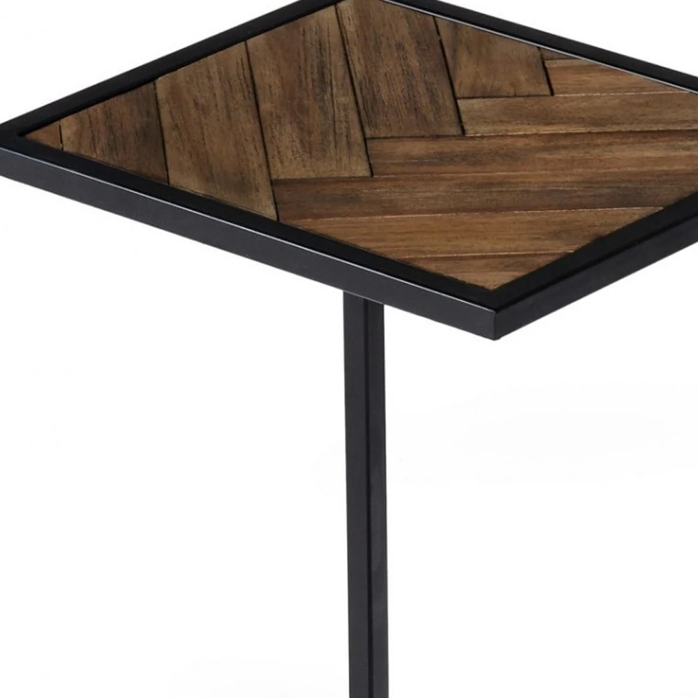 Modern Rustic Brown and Black Chevron Wood and Metal Snack Table By Homeroots - Image 6