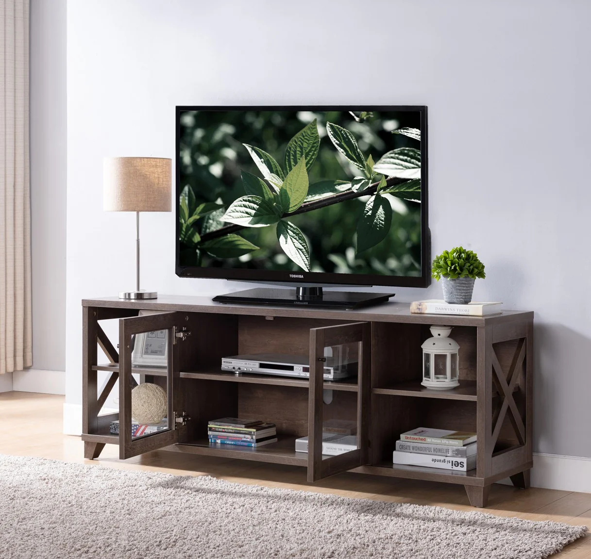 Modern Rustic Walnut Oak TV Console Cabinet By Homeroots - Image 2