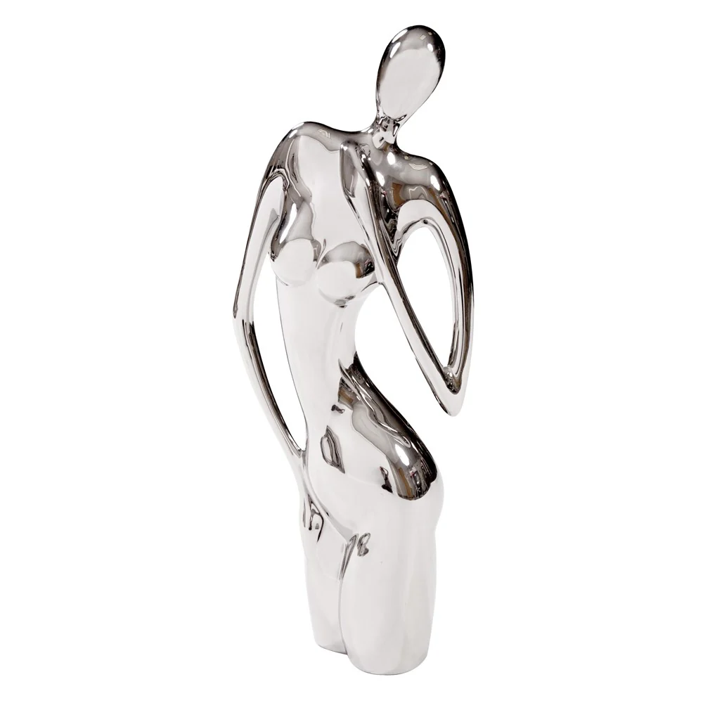 Modern Shiny Silver Female Form Sculpture By Homeroots - Image 2