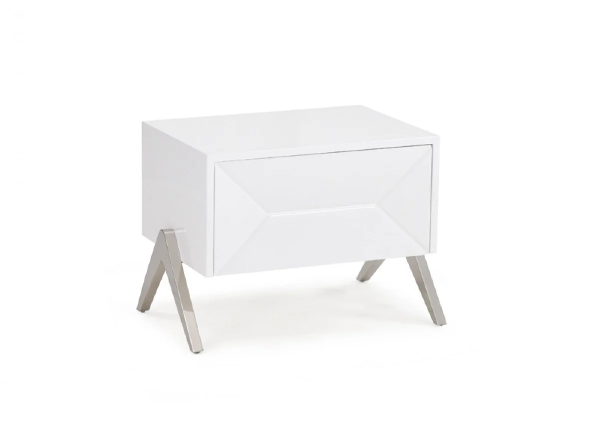 Modern Silky White Nightstand With One Drawer And Steel Legs By Homeroots - Image 2