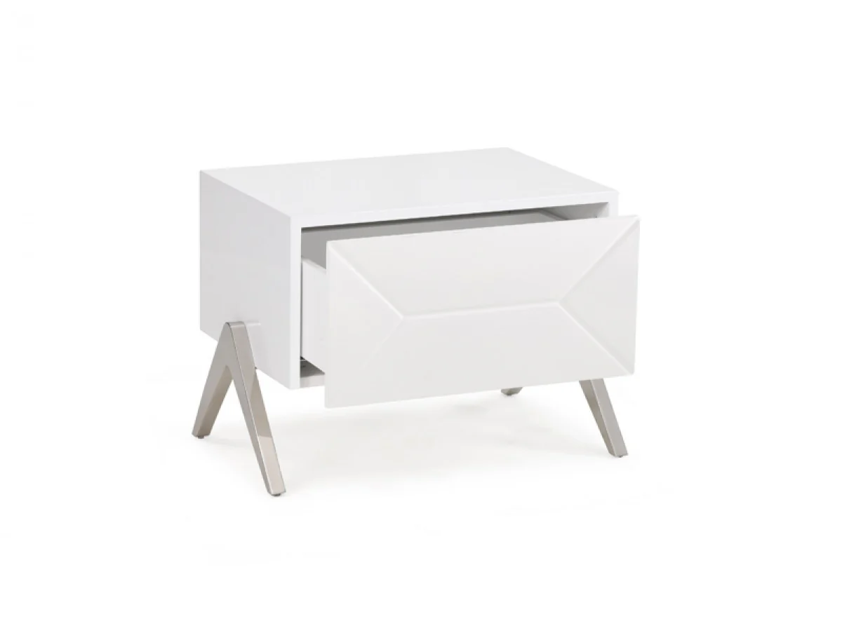 Modern Silky White Nightstand With One Drawer And Steel Legs By Homeroots - Image 3