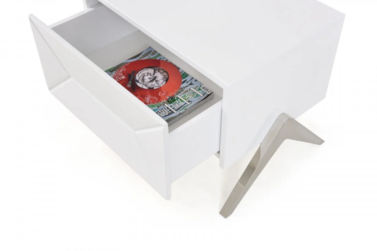 Modern Silky White Nightstand With One Drawer And Steel Legs By Homeroots - Image 4