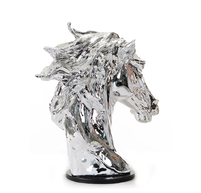 Modern Silver Horse Head Sculpture By Homeroots - Image 3