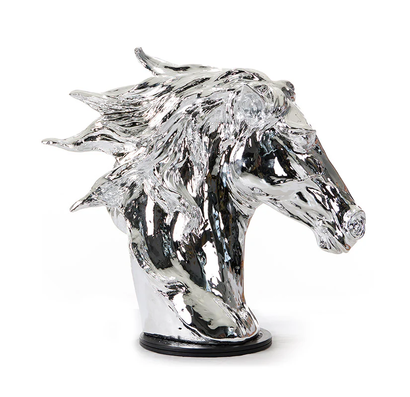 Modern Silver Horse Head Sculpture By Homeroots - Image 4