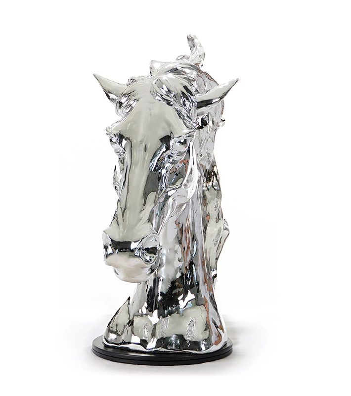 Modern Silver Horse Head Sculpture By Homeroots - Image 5