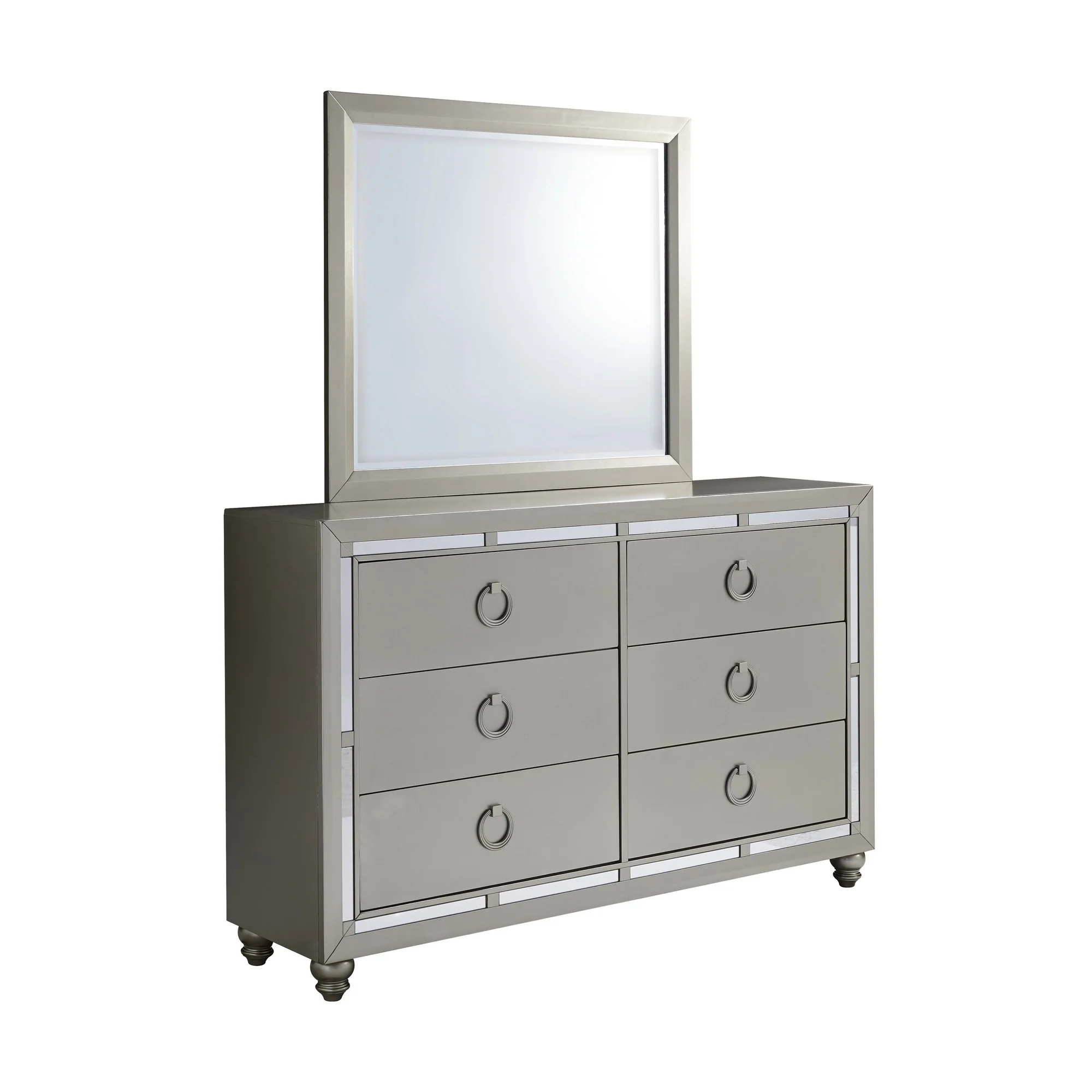 Modern Silver Tone Mirror with Sleek Wood Trim By Homeroots - Image 2