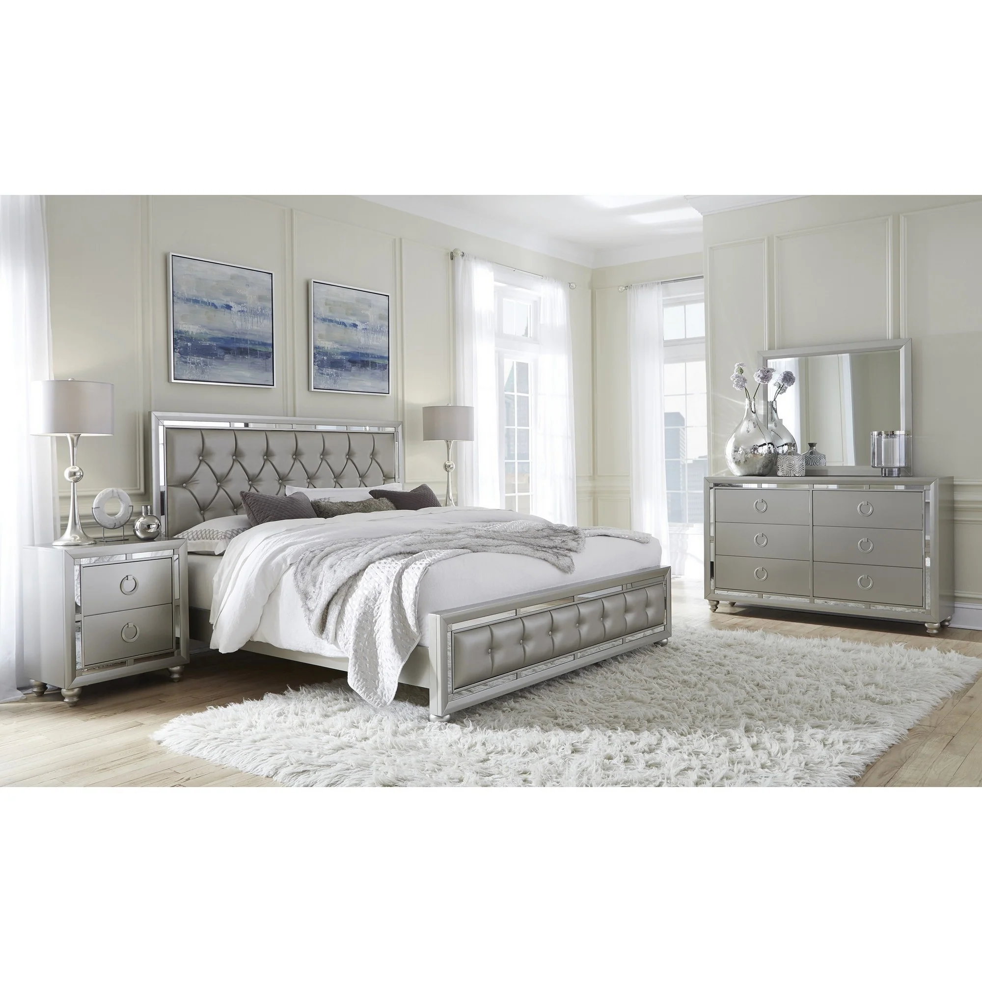 Modern Silver Tone Mirror with Sleek Wood Trim By Homeroots - Image 3