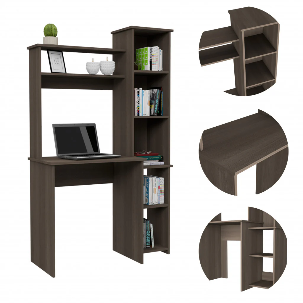 Modern Smokey Oak Office Desk with Storage Cabinet By Homeroots - Image 3